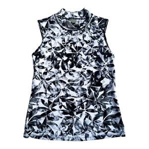 Athleta Black & White Floral Print Mock Neck Sleeveless Top Small‎